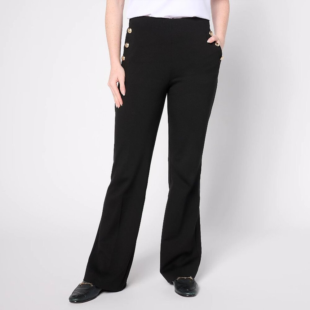 Susan Graver Petite Ponte 350 High Waist Boot Cut Pants -Black (Sz PM) a673977